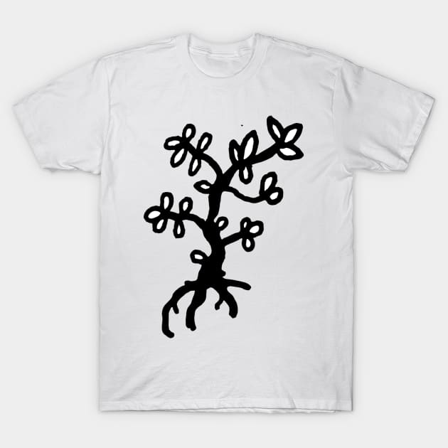 Black and White Blooming Tree Doodle Art T-Shirt by VANDERVISUALS